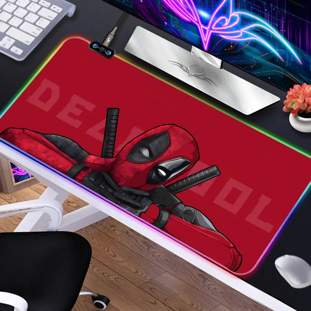 Deadpool Kawaii Mouse Pad LED Laptop Marvel Anime Extended Keyboard Rug RGB 900x400 Mousepad Computer XXL Gamer Cabinet Desk Mat