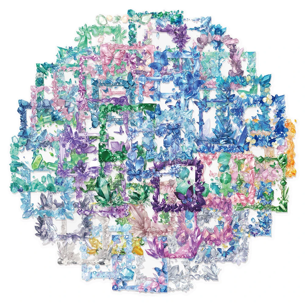 

10/30/50pcs Butterfly Crystal Frame Aesthetic Stickers Transparent PET Sticker Guitar Diary Phone Scrapbook Graffiti Decals Pack