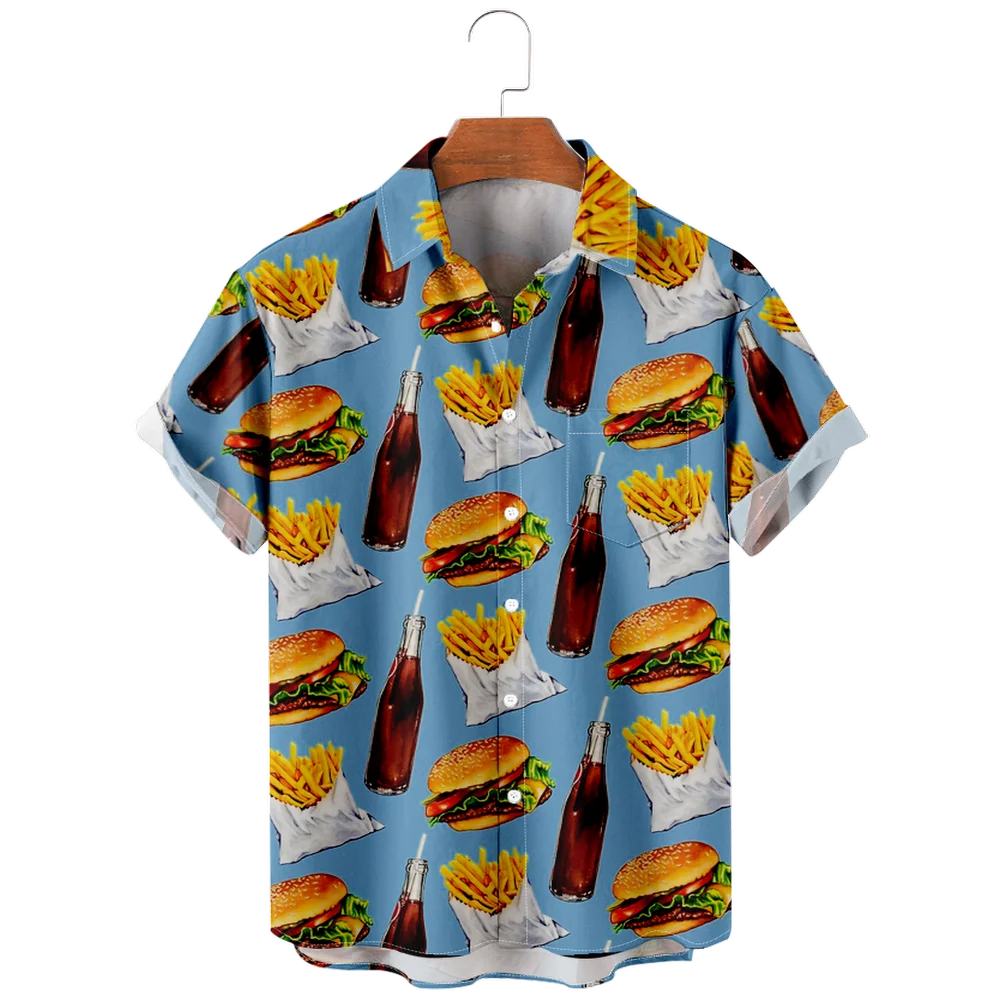 2024 Summer Hawaii Shirt 3D Printed Delicious Food Cartoon Men's Short Sleeve Shirt Fashion Button Polo T-Shirt Casual Clothing