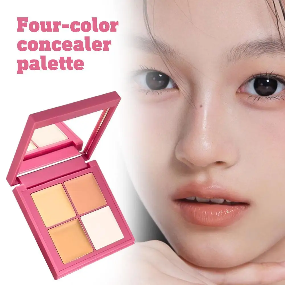 Vierfarbige Concealer-Palette, Tear Gap-Flecken, Augenringe, aufhellende Abdeckung, mattes Finish, kostenloses Puderquasten-Make-up