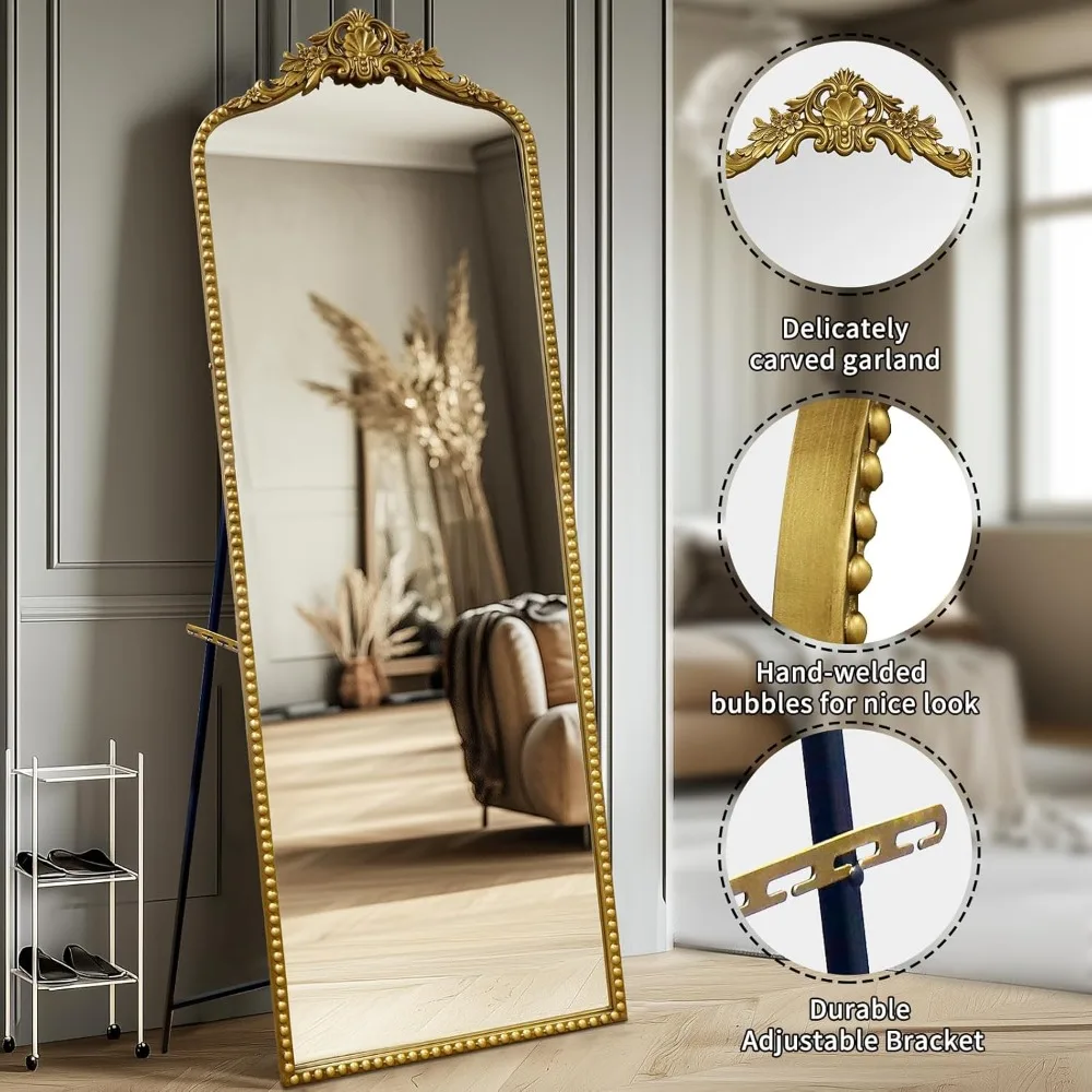 Espelho de chão barroco dourado vintage de comprimento total, estilo antigo ornamentado, independente e montado na parede, espelho de corpo inteiro 65 x 22