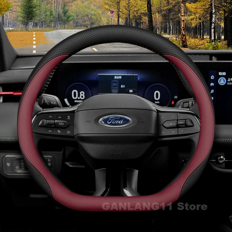 

Leather Car Steering Wheel Cover For Ford Fusion Focus Escape Fiesta 2021-2025 Non-slip Auto interior ford focus mk4 Accessories