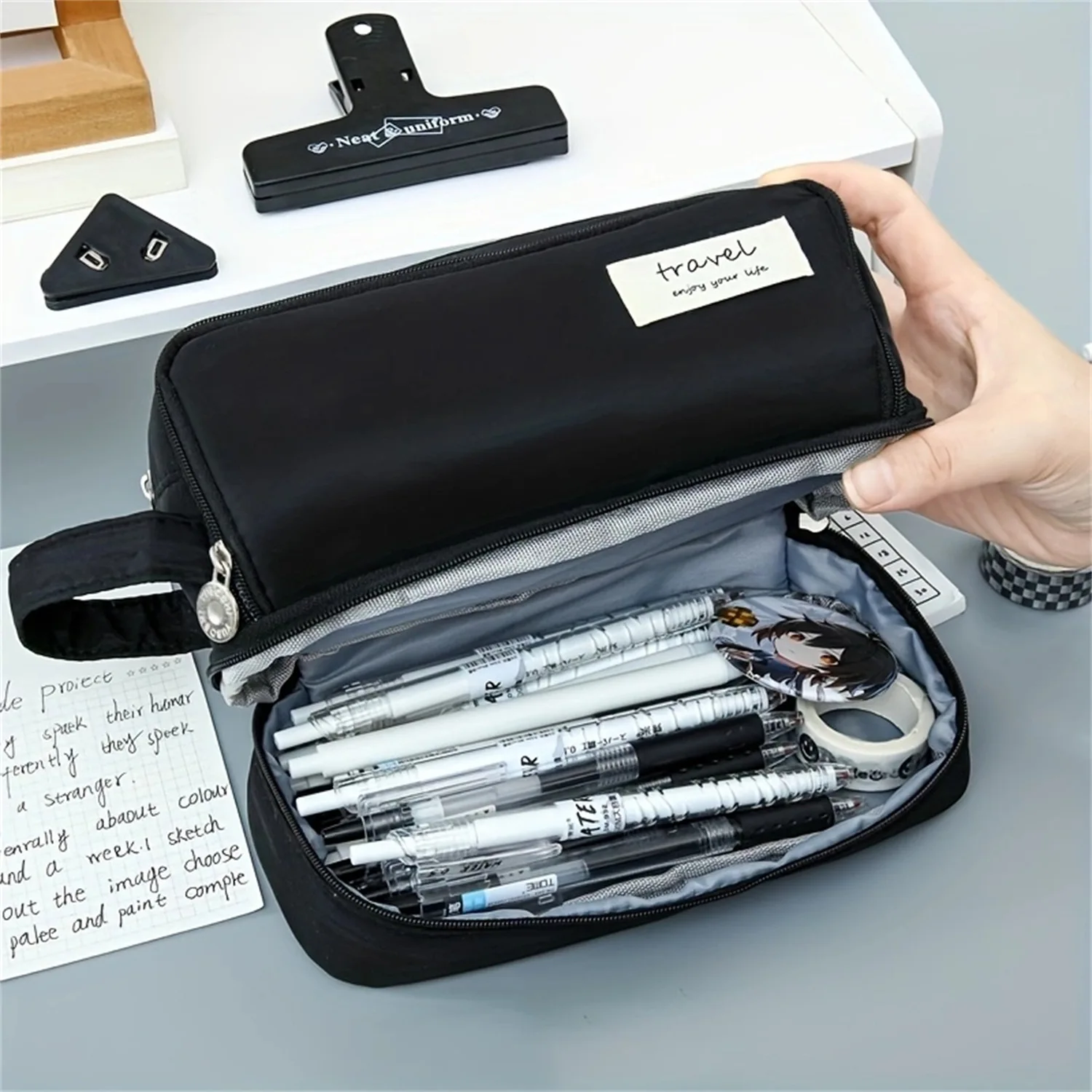 Large-capacity Junior High School Students Pencil Bag Double-layer Simple Multi-functional Stationery Box