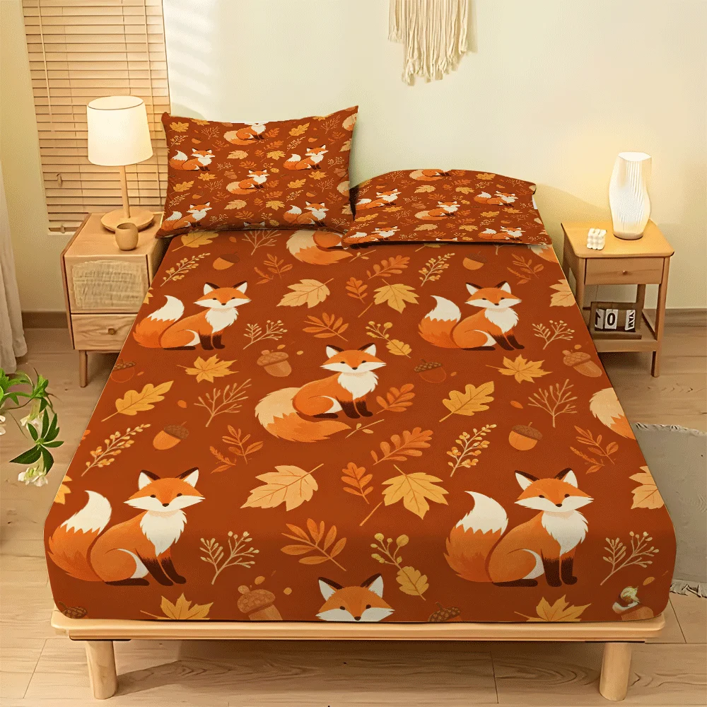 2D Digital Printed Three-Piece Bedding Set (Includes 1 Fitted Sheet + 2 Pillowcases) Pastoral Style Soft Microfiber 2D Printed Fitted Sheet Set, Mattress Protector, Fitted Elastic Style, Protective Cover, 2D Flat Printing, Mattress Protector, Christmas Limited Edition, Suitable for All Seasons, Machine Washable Design, Holiday Decoration, Various Sizes, Breathable Protective Cover Plus Pillowcase
