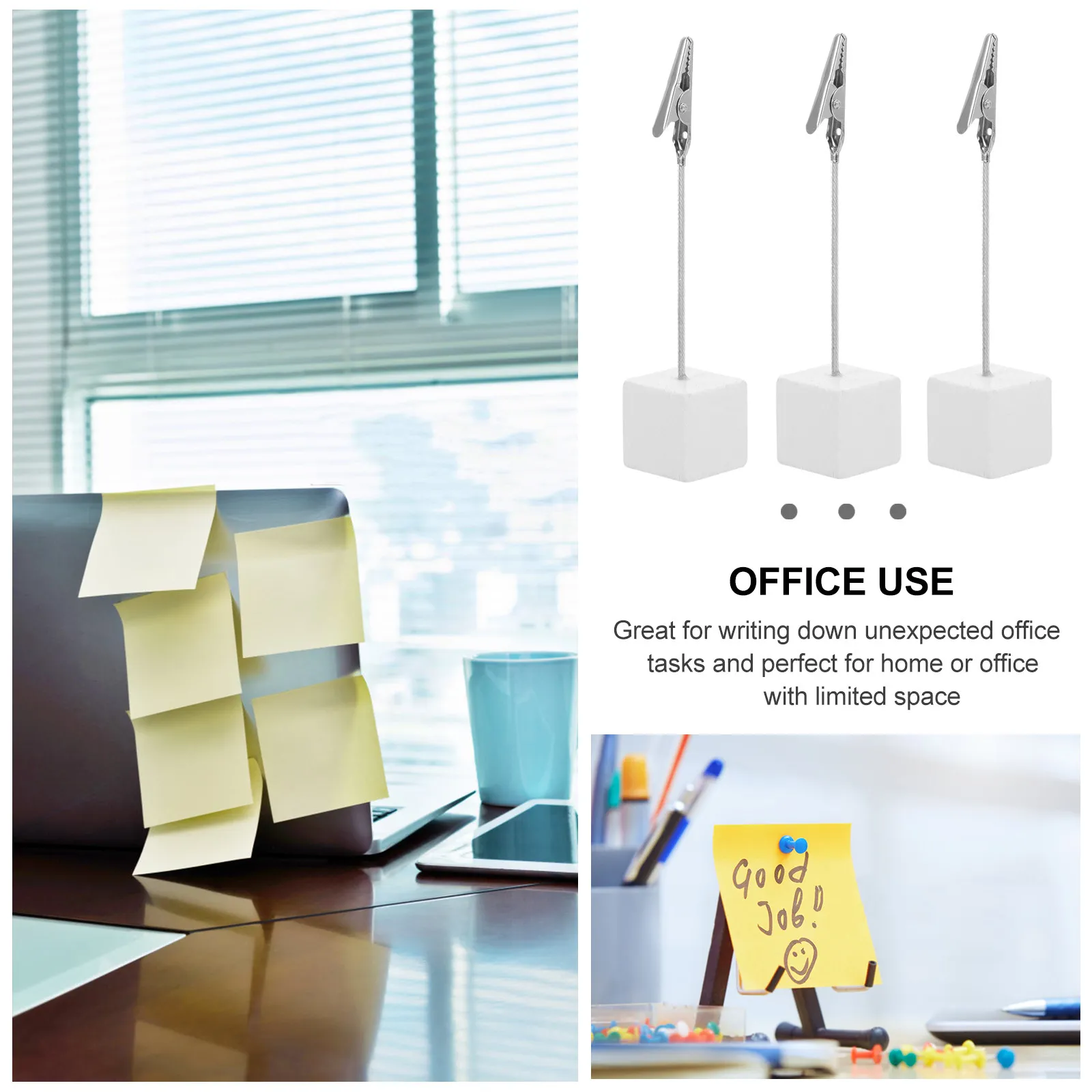 10Pcs Wooden Memo Holder Clip with Translucent Cube Base Silver Desktop Organizer for Office Taking 11.7cm Height