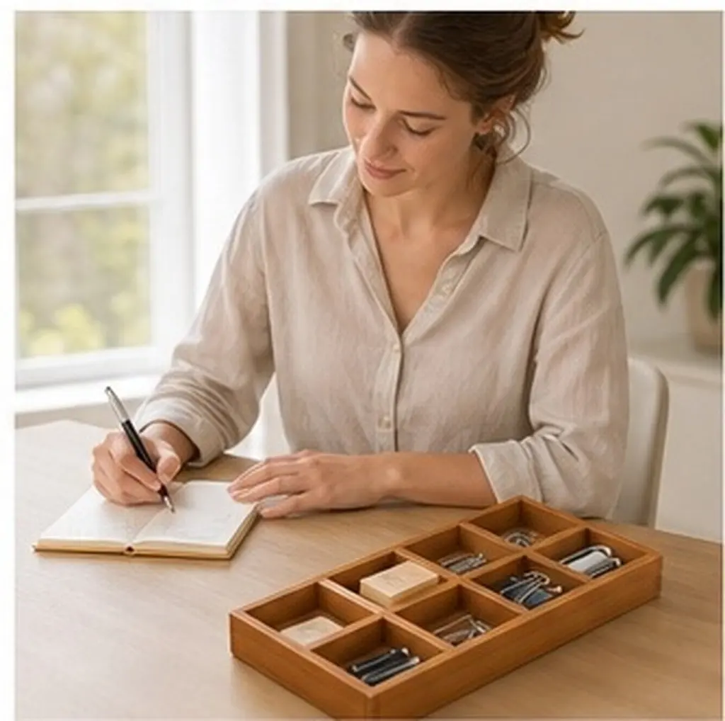 1Pcs Desktop Storage Holder Retro Style Sundry Organizer with Compartments for Stationery Jewelry Cosmetics Home Office Decor