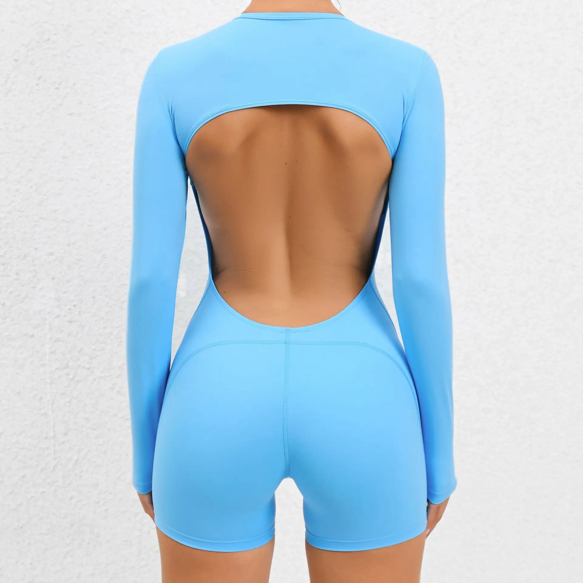 

Backless Yoga Jumpsuit Without Padding Short Women's Fitness Gym Overalls Long Sleeve Workout Clothes One-Piece Sportswear