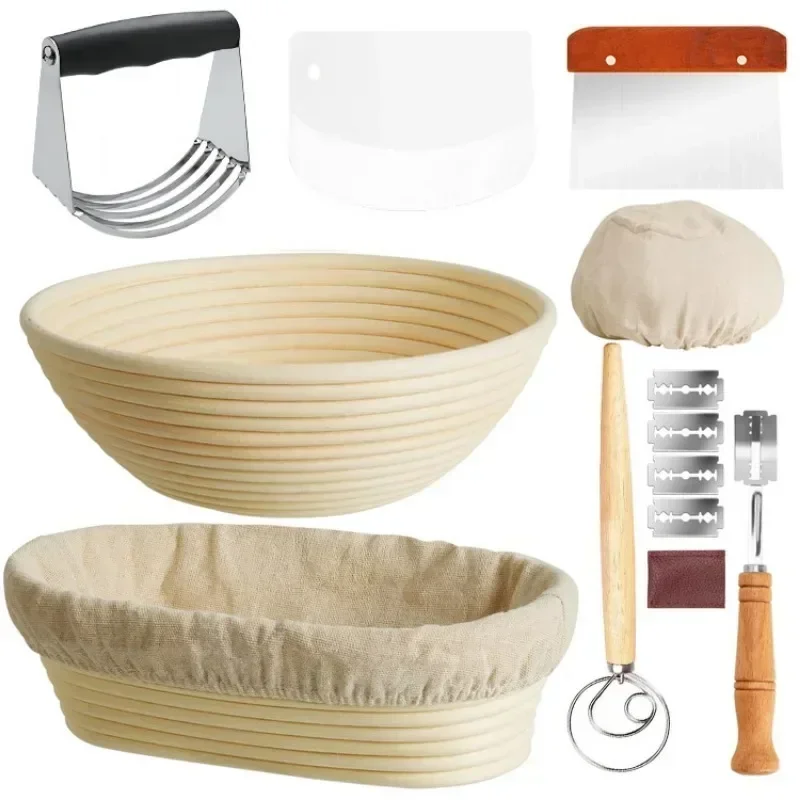 Yeast Starter Kit Proofing Basket Set Round Fermentation Basket Scraper Baking Mixer, cutter, beater, French bread utensils