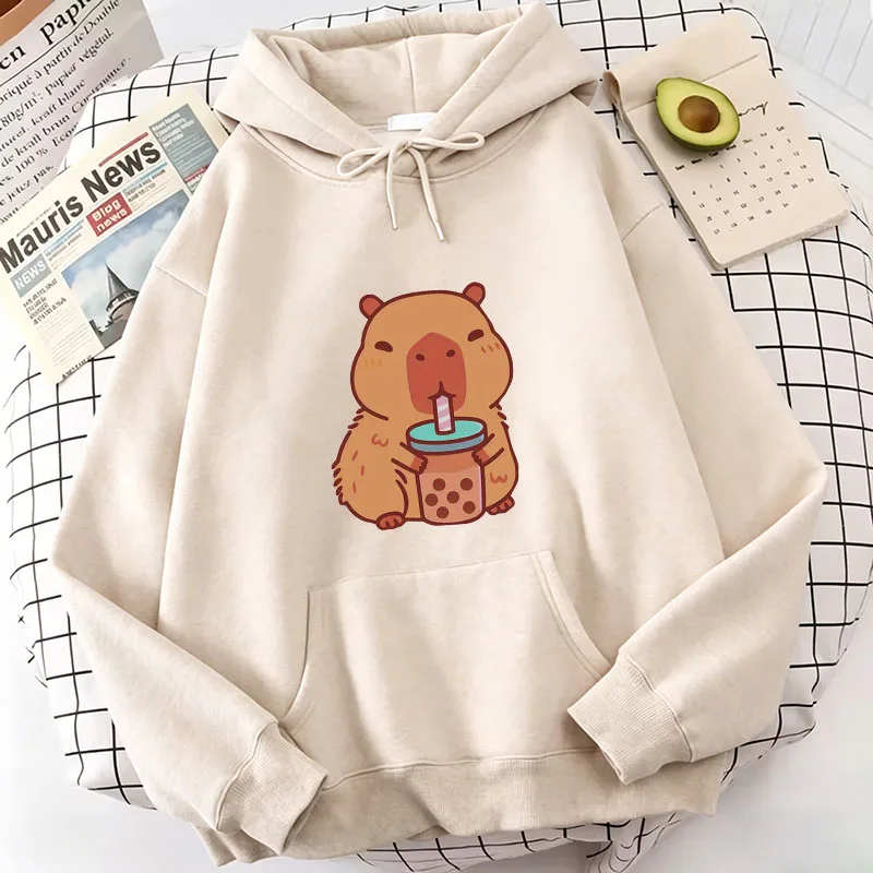 Capybara Cartoon Damen Hoodie Grafikdruck Herbst Kawaii Sweatshirt Langarm Bequemer Lässiger Pullover Weicher Süßer Damen Hoodie – Detail 3