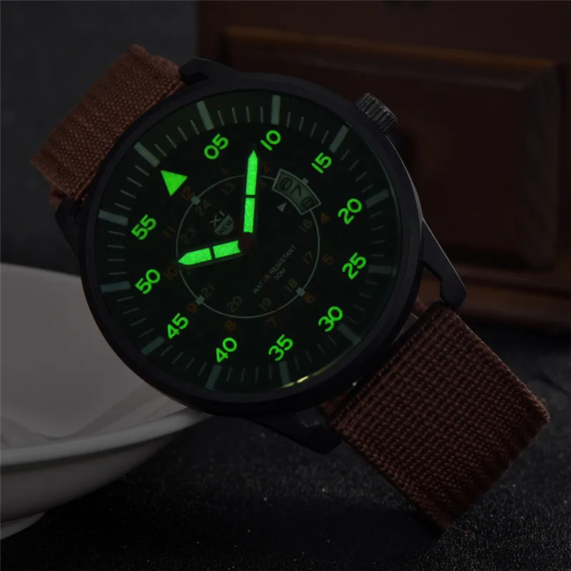 5pcs / lot Wholesale Men XINEW Brand Watches Black Students Fashion Nylon Band Sports Gifts Date Quartz Watch Relogio Masculino