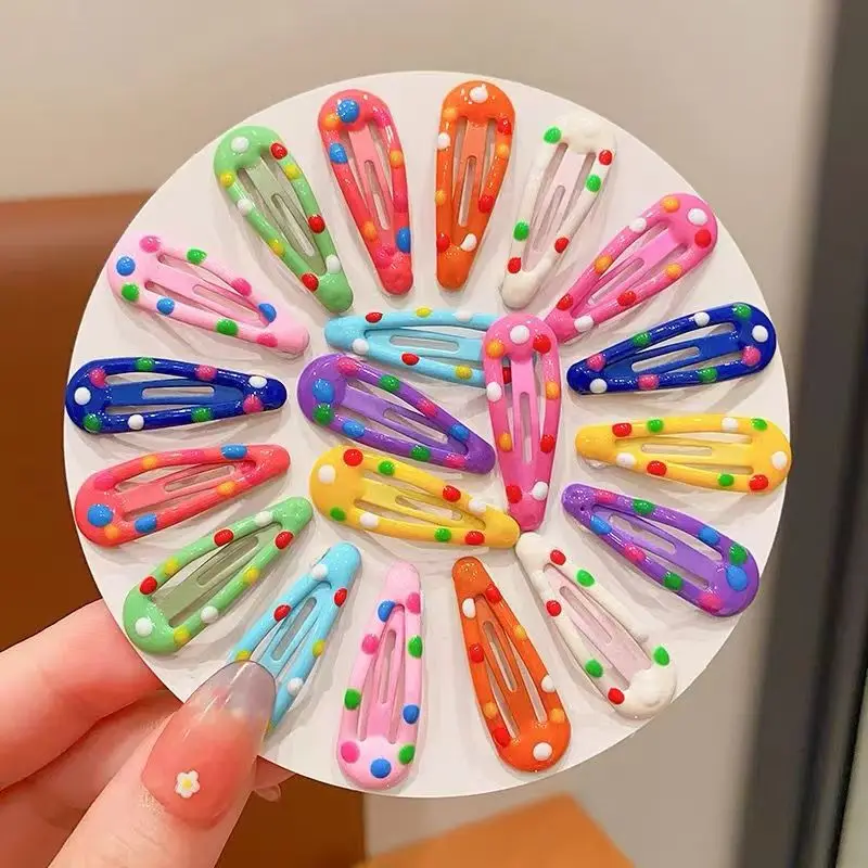 40pcs Academia Hair Clips for Girls Cute Polka Dot Solid Color Clips Y2K School Girl Side Hair Pins Water-drop Wavy Shape Set