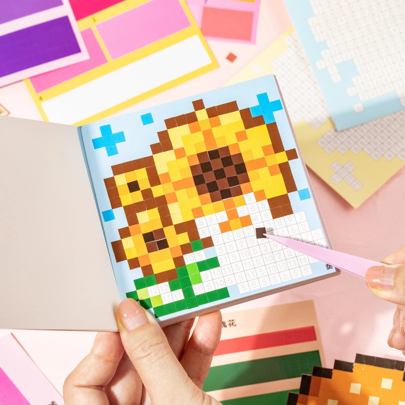 1book/24pcs Creative Fun Pixel Theme Puzzle Stickers, Retro 8-Bit Designs Interlocking Patterns Self-Adhesive for Journal DIY