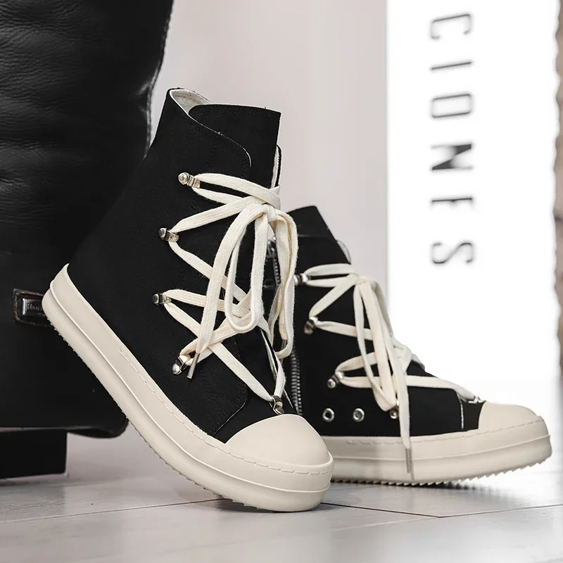 

Men's Autumn High-top Casual Shoes with Thick Soles, Black Color, Versatile