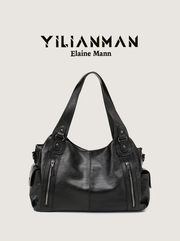 Elegant Soft Leather Tote Bag for Women Large Capacity Commuter Bag Retro Style Single Shoulder Handbag Underarm Bag