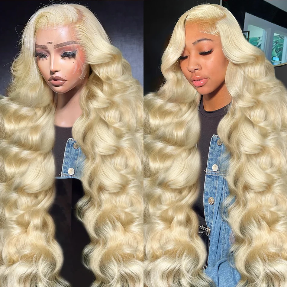 Loiro Body Wave Lace Front Wig para Mulheres, Perucas de Cabelo Humano, Transparente, Brasileiro, Colorido, Frontal, 613x4, 13x6