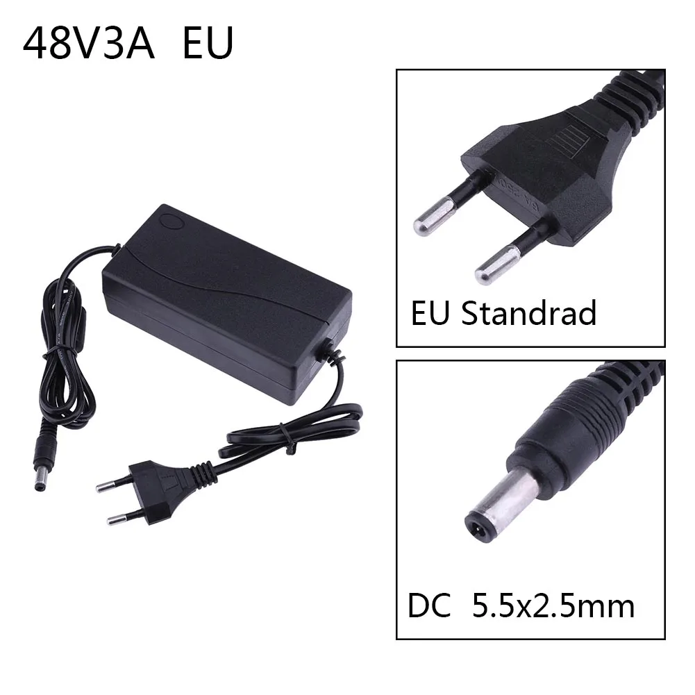 Adaptador de corriente de 48V 3A, convertidor de 5,5x2,5mm de CA a CC, entrada de protección múltiple, 100V-240V para interruptor POE