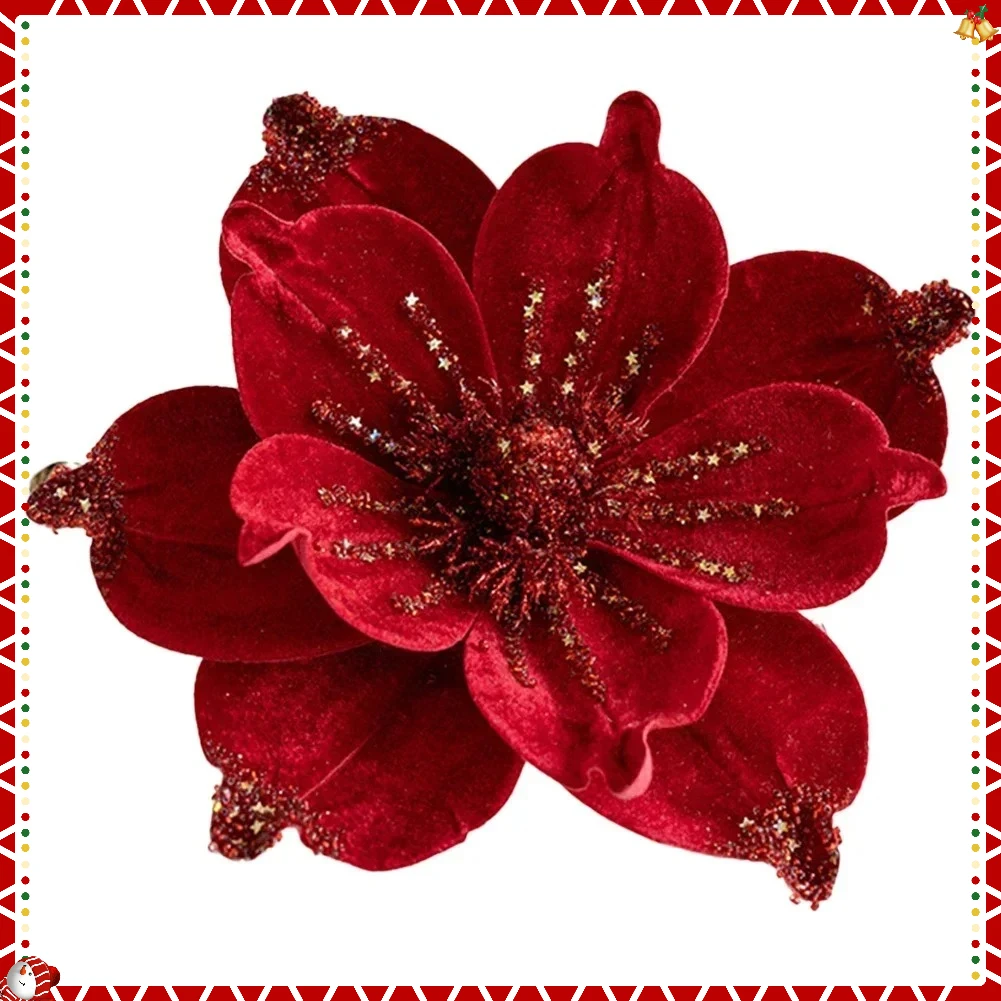 

1PC 24cm Christmas Flowers Large Glitter Artificial Magnolia Flower Ornament Xmas Tree 2026 New Year Party Wedding Decorations