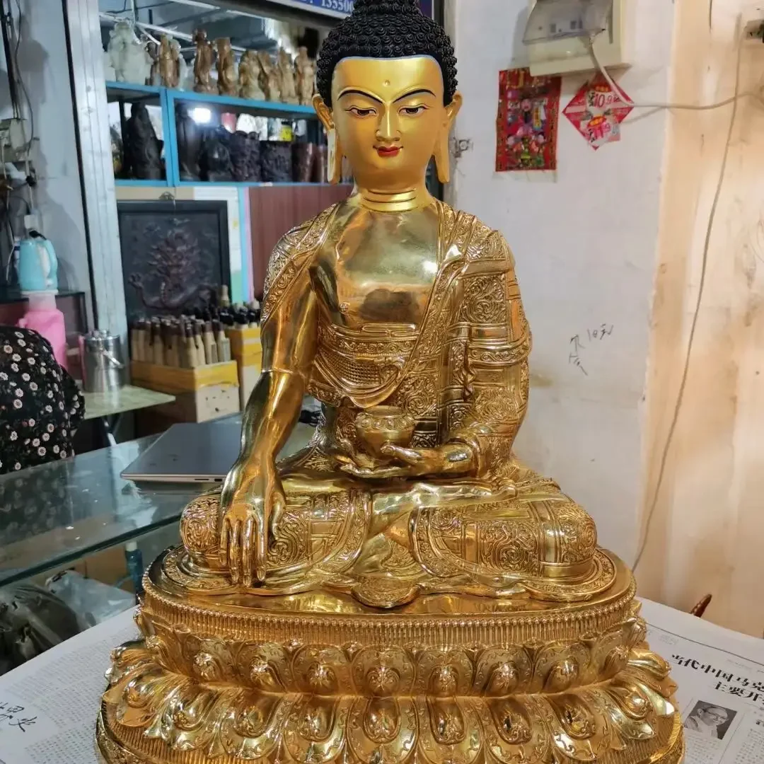 60CM large Asia Tibetan Buddhism home temple alter good brass gilding Sakyamuni Amitabha Buddha statue bless Safety Health luck