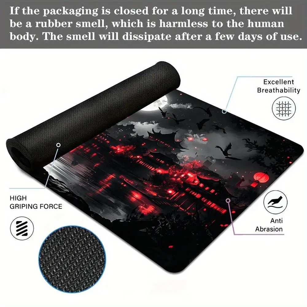 Alfombrilla de ratón con diseño de paisaje de fantasía oscura, con borde cosido, tamaño XXL, base de goma antideslizante, ideal para teclados de jugadores y como alfombra para juegos.