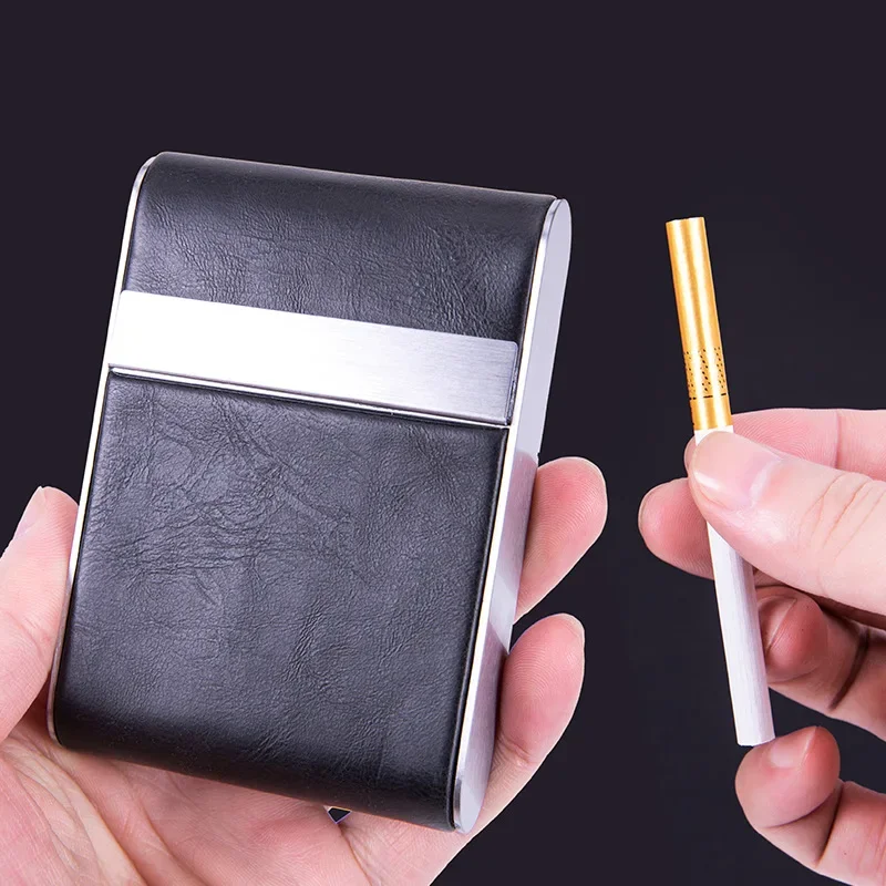 Hardshell Cigarette Case with Leather & Metal Accents - Portable Anti-Crush Cigarette Holder, Stylish Design for Men view 6