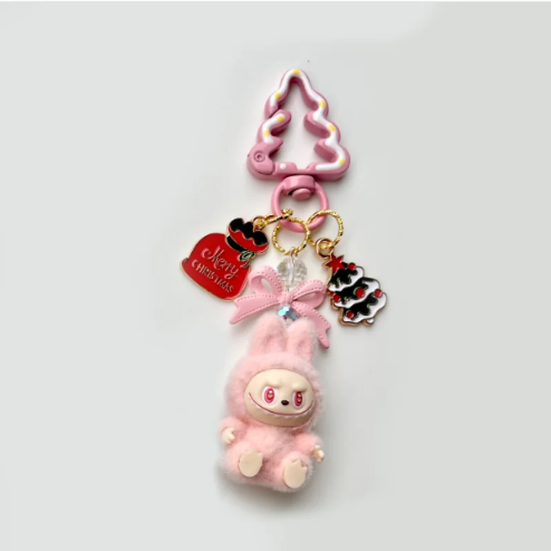 Mini porte-clés en peluche Labubu, boîte ennemi en vinyle, jouet de sac de marche, pendentif mobile, série de Noël, mignon