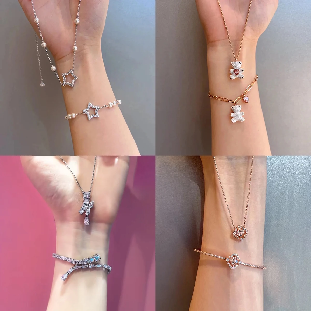 

Роскошный женский комплект украшений с милыми медвежьими звездами и подсолнухами, ожерельем и браслетом для памятных рождественских вечеринок