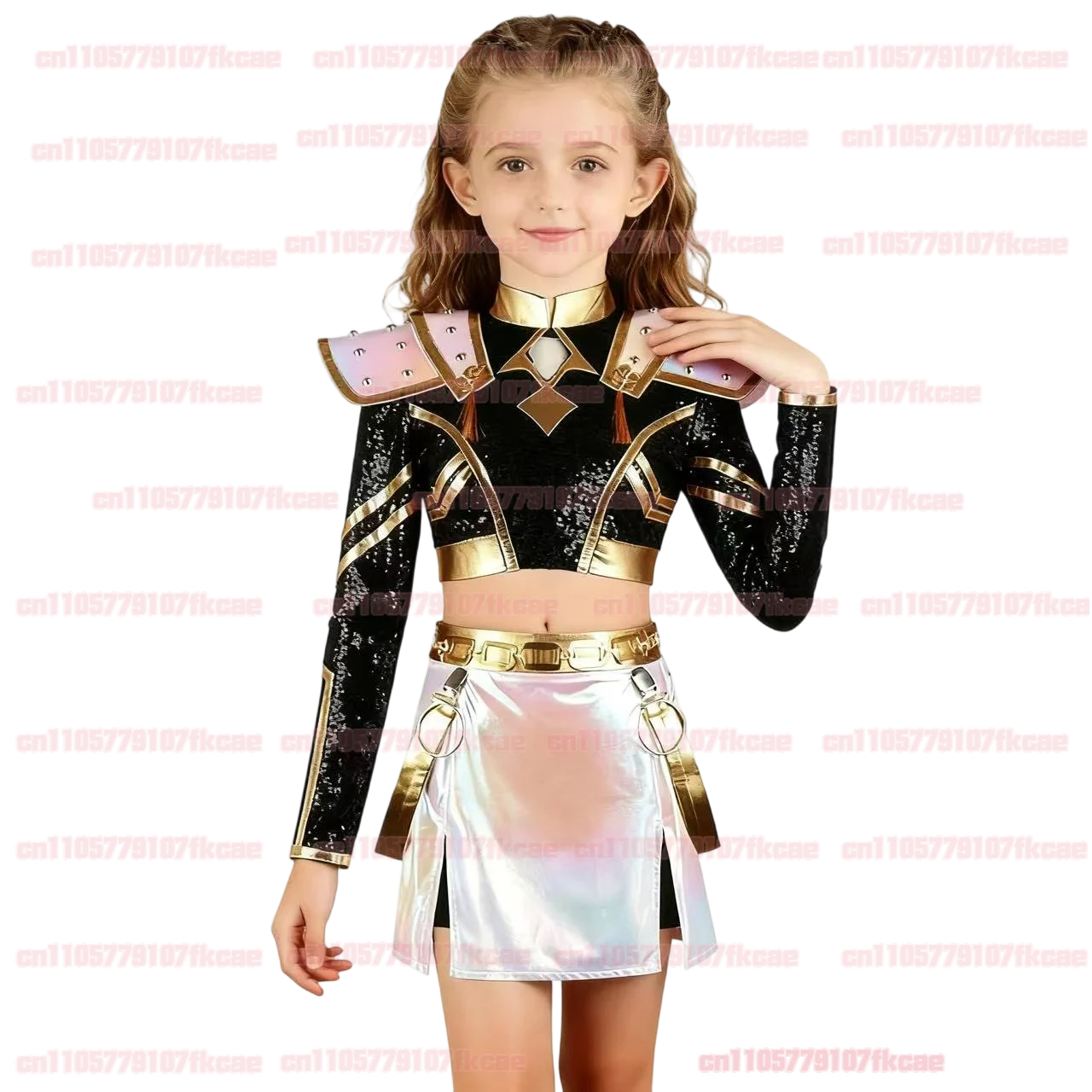 Kinder K-POP Dämon Jäger Cosplay Rumi Zoey Mira Schwarz Bühne Uniform Halloween Kostüme Frauen Top Rock Jacke Kopfbedeckung Perücke