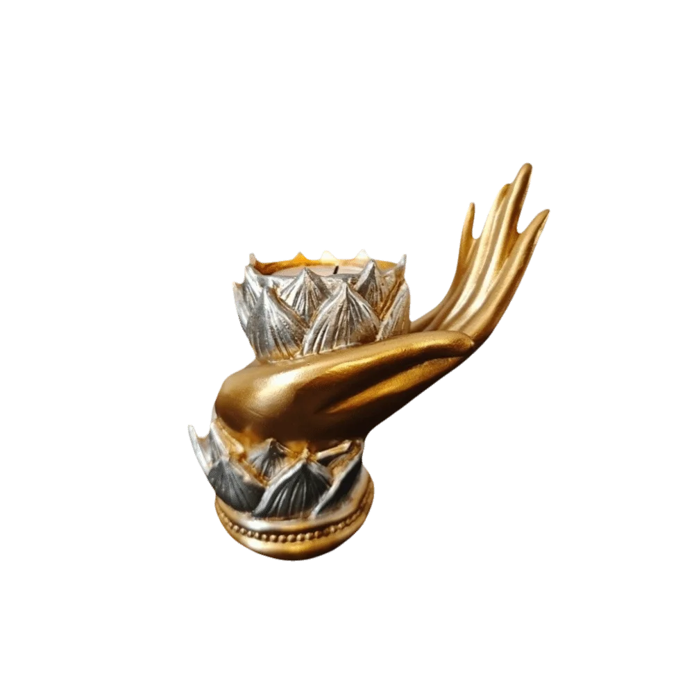 Resin Hand Shape Lotus Candle Holder Irregularity Vintage Carved Fairy Candle Cup Candle Base Lotus Flower Candlestick