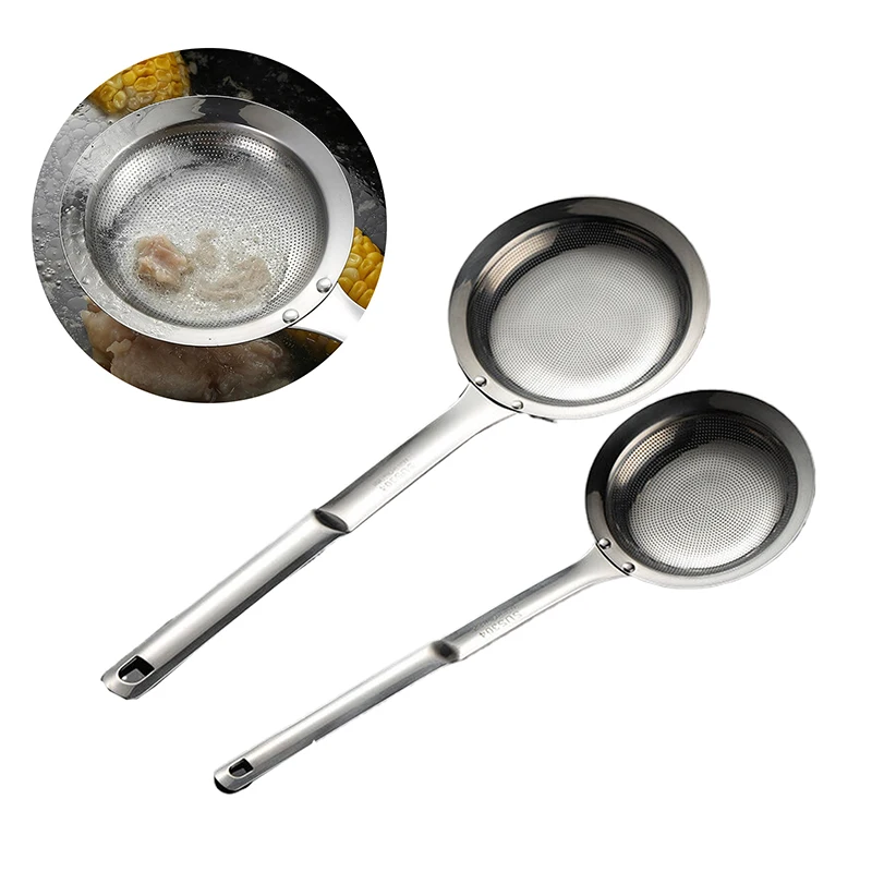 2pcs Fine Mesh Stainless Steel Leaky Spoons with Handles, Durable Kitchen Skimming Spoon Filter Spoon Mesh Sieve Leaky Spoon