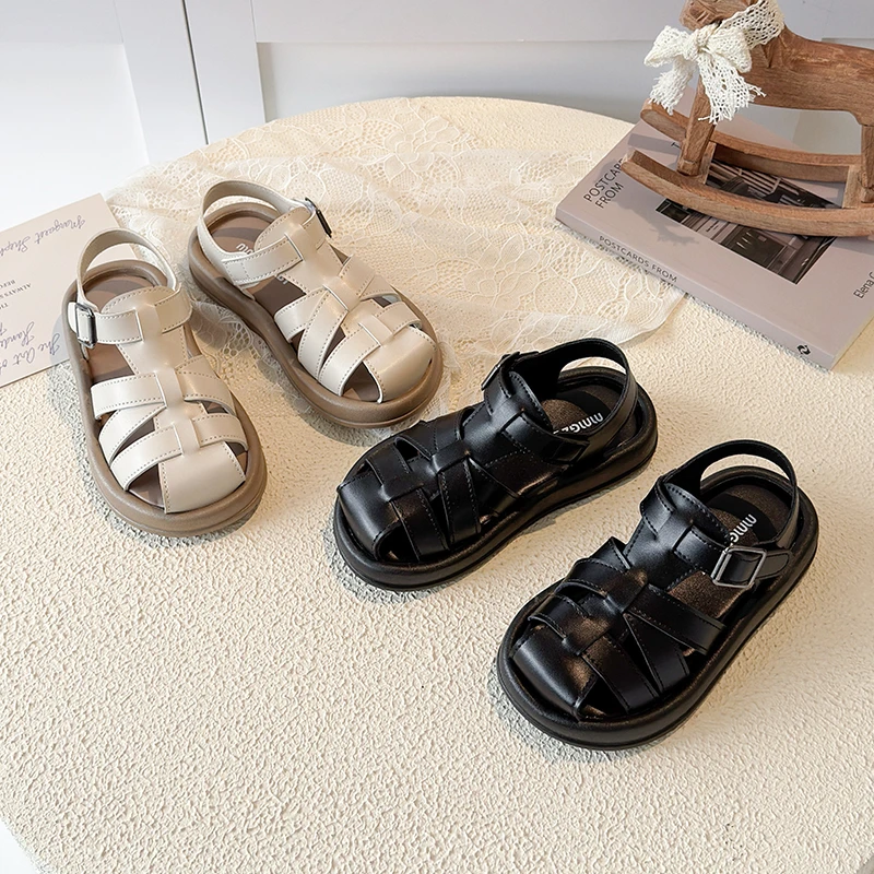 Kids Toes Capped Roman Sandals Children Summer Beach Shoes Soft Sole Non-slip Boys Girls Casual Flats Sandals Size 26-35