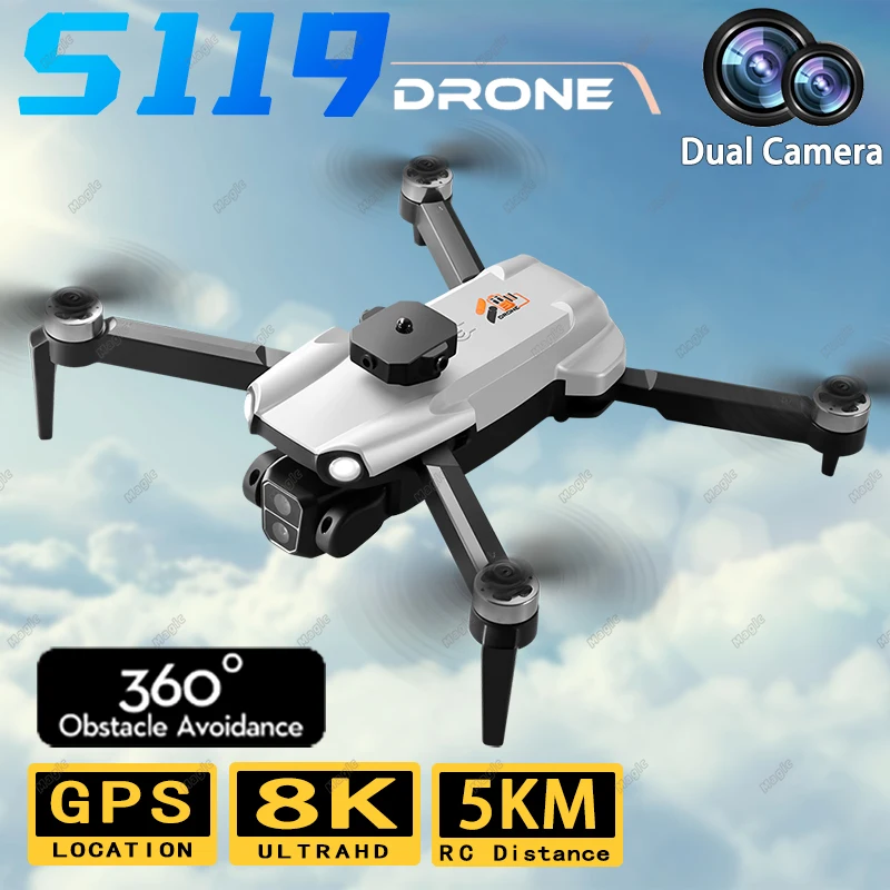 S119 Dron Laserowe unikanie przeszkód 8K HD Podwójny aparat WIFI FPV 360°° Silnik bezszczotkowy Lokalizacja przepływu optycznego RC Quadcopter Toys