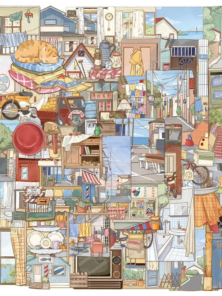 10/30/50pcs Vintage Dessin Animé Street View Alley Maison Autocollants INS Style Créatif Graffiti Autocollants Bouteille D'eau Ordinateur Portable Téléphone Autocollant