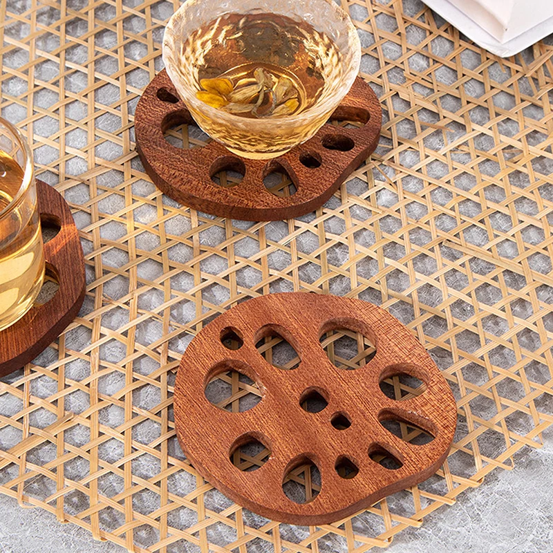 1PC Coasters Heat Insulation Pad Creative Irregular Table Mat Wooden Lotus Root Slice Cup Mat Bar Cup Mat Pad Placemats