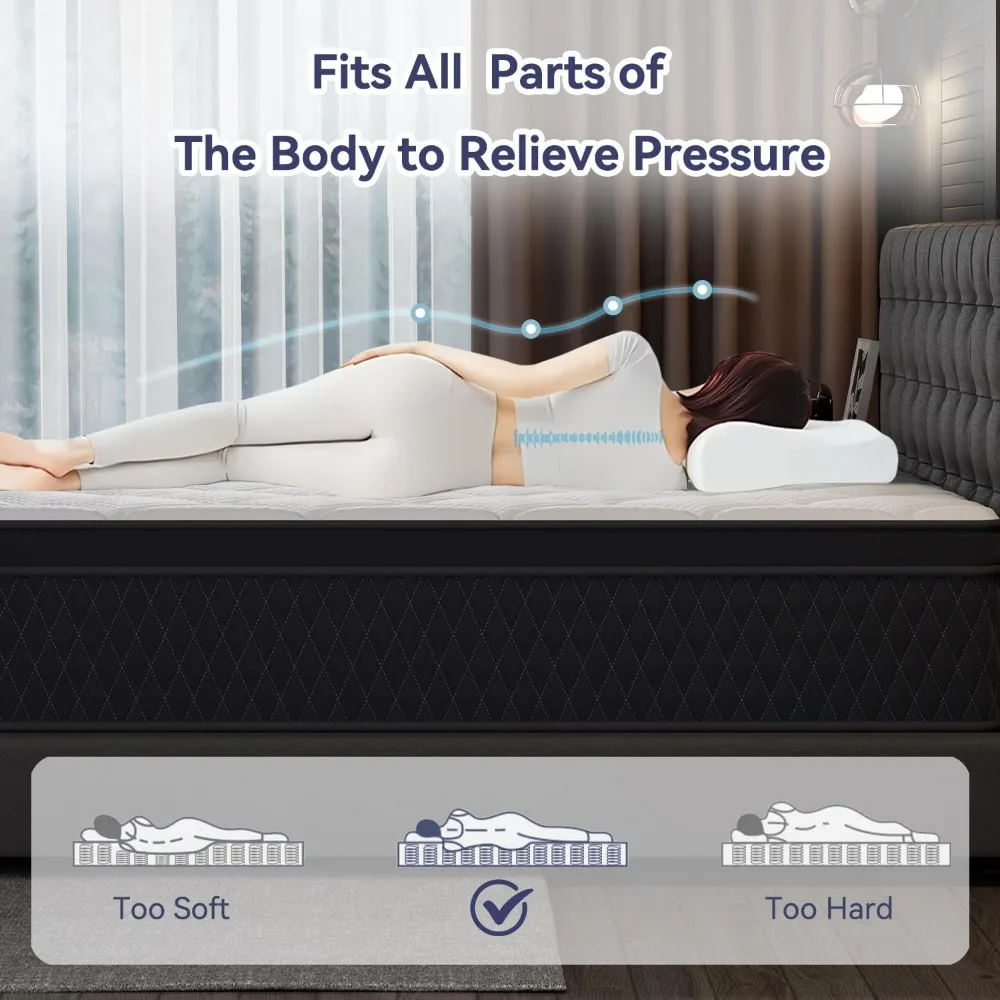 Queen Mattress, 10 Inch Hybrid Memory Foam Mattress in a Box, Wrapped Pocket Coils Mattress, Fiberglass Free & Support Comfort image 4