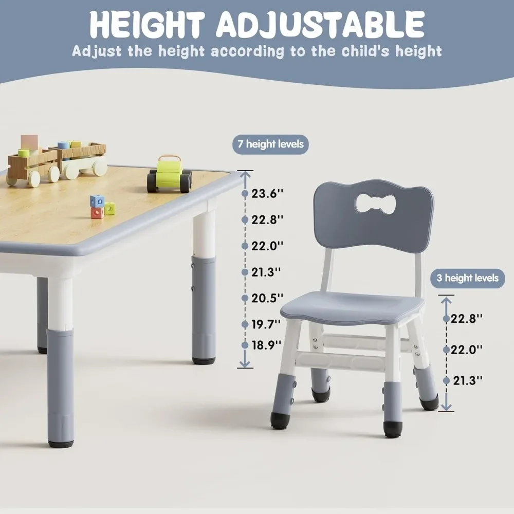 Kids Table and 6 Chairs Set, Height Adjustable Toddler Table and Chair Set, Graffiti Desktop, Classroom/Daycare/Home