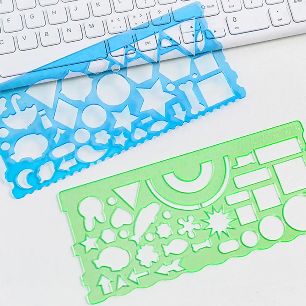 Juego de reglas de dibujo geométrico transparente, transportador fácil de usar preciso, enderezador, Mini herramienta de estudio hueca de forma múltiple para el hogar