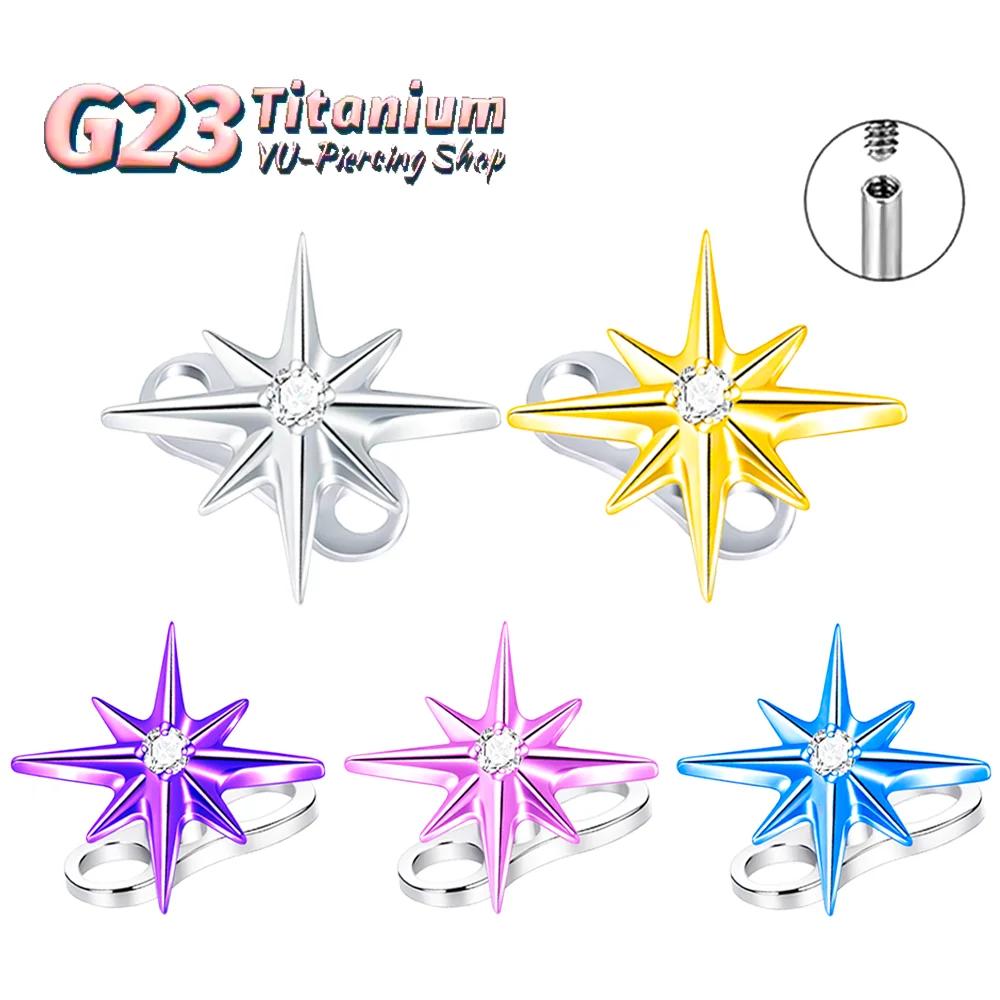 

Implant-Grade F136 Titanium Alloy Fashion Anodized Starburst Zirconia Collarbone Stud Shimmering Implant Stud Piercing Jewelry
