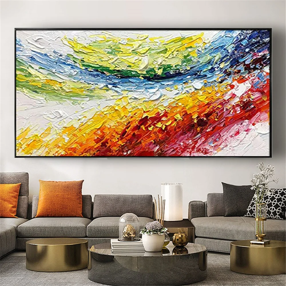 

Colored Decor Poster 100% Handpainted Large Oil Painting On Canvas Bright Style Handmade Wall Art Picture Modern Home Bedroom