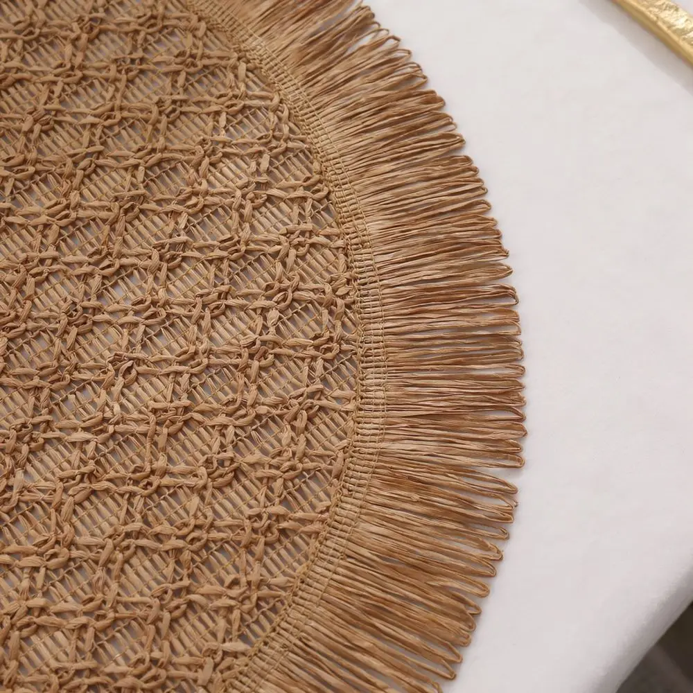 Round Paper Woven Dining Placemat With Tassels Decorative Table Mat Heat Resistant Non Slip For Sanxin Home Decor