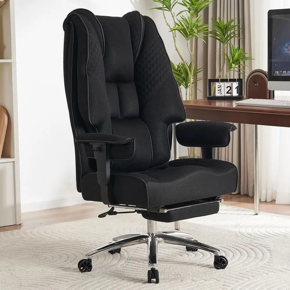 

Ergonomic High-Back Leather Office Chair with Wide Seat and Footrest, Supports Up to 400lbs, Mesh Black for Lower Back Pain Reli
