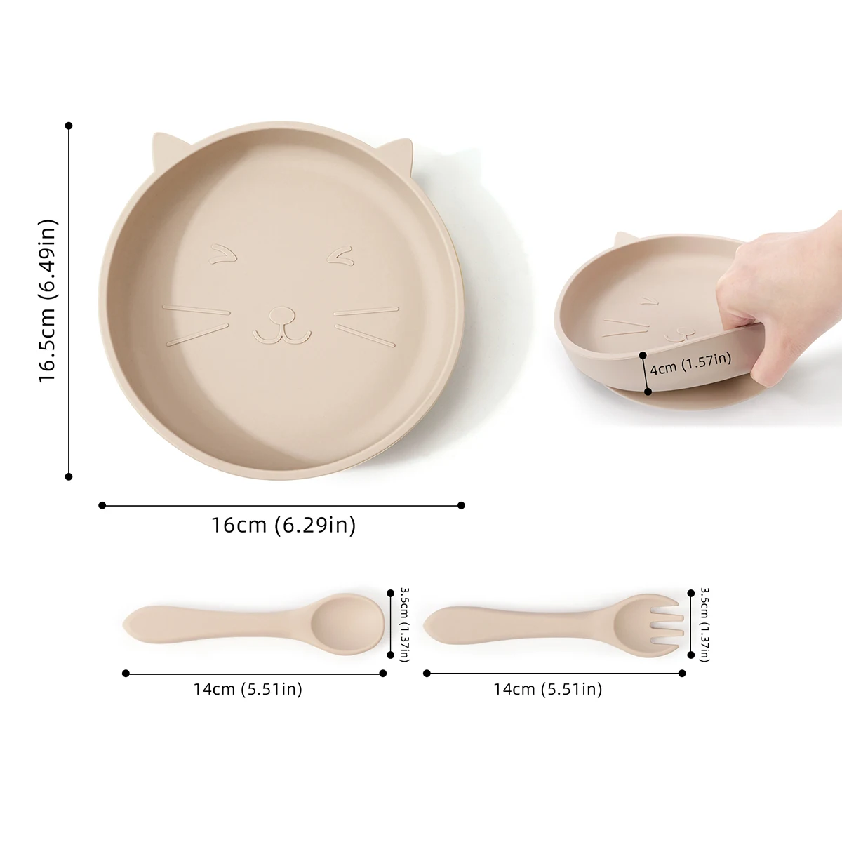 TYRY.HU 3 Buah/Set Set Makan Bayi Piring Makan Silikon Sendok dan Garpu Lembut Peralatan Makan Anak untuk Aksesori Pelatihan Balita