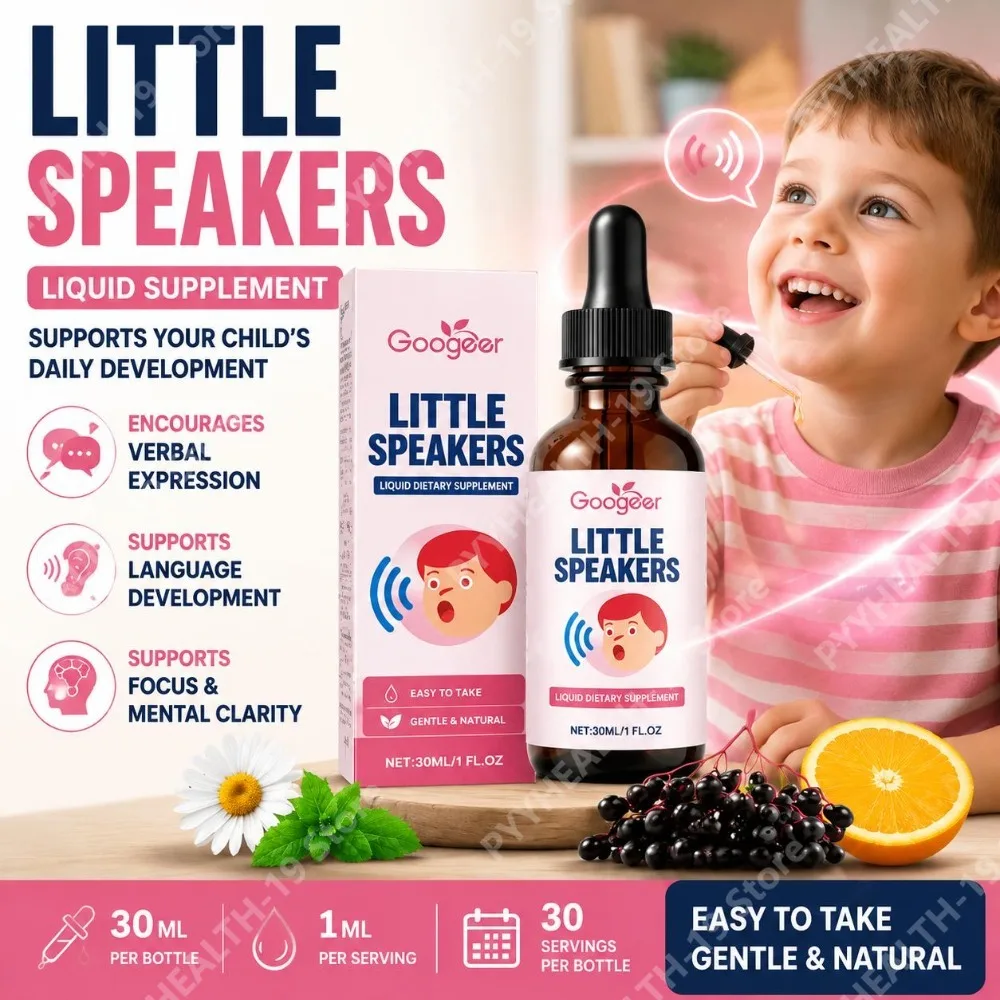 Googeer Little Speakers Liquid Supplement Vitamin B12 D3 Zeolite For Verbal Expression Language & Focus Support, Kids, 30ml