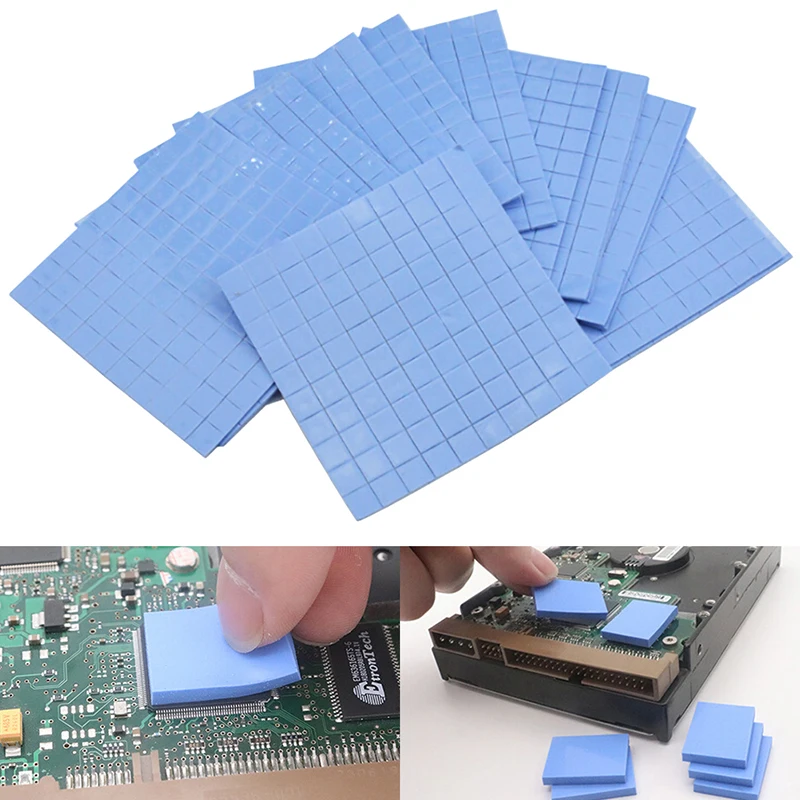 【C】100Pcs Blue Color Thermal Pad GPU CPU Heatsink Cooling Conductive Silicone Heat Conduction Pad 10*10*0.5mm