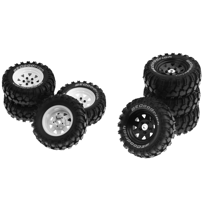 93Mm Metal 1.9Inch Beadlock Wheel Rim Rubber Tire Set For 1/10 RC Crawler Car Traxxas,Triangle Hole 12Mm Adapter Parts White