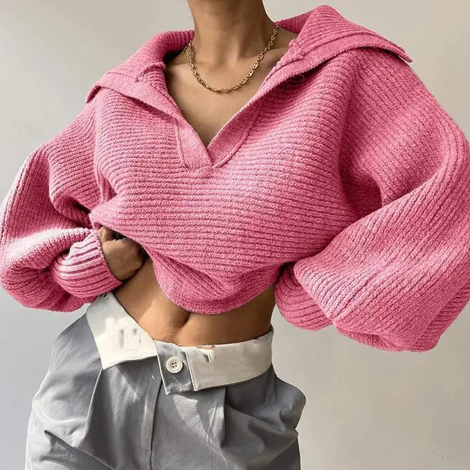 

2025 New Fashionable Knitted Sweater Women In Autumn Casual Loose Solid Color Lapel Long-sleeved Home Shirt For Women