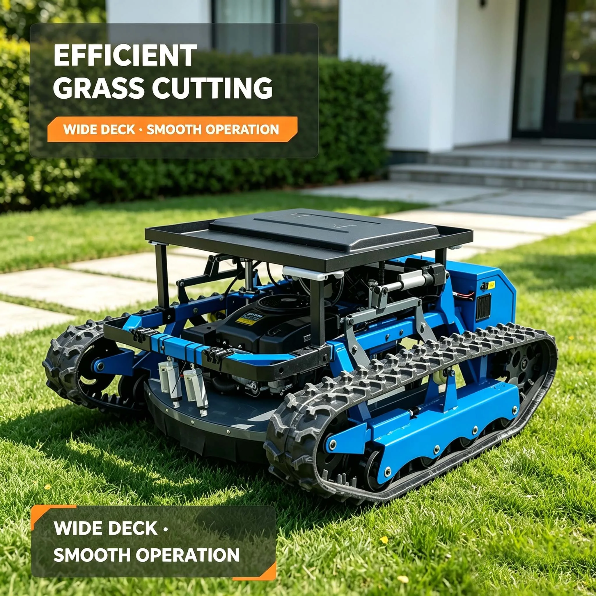 SAAO Dual Purpose Remote Control Crawler Lawn Mower with Snow Plow Attachment for Garden Farm Orchard and Road Maintenance