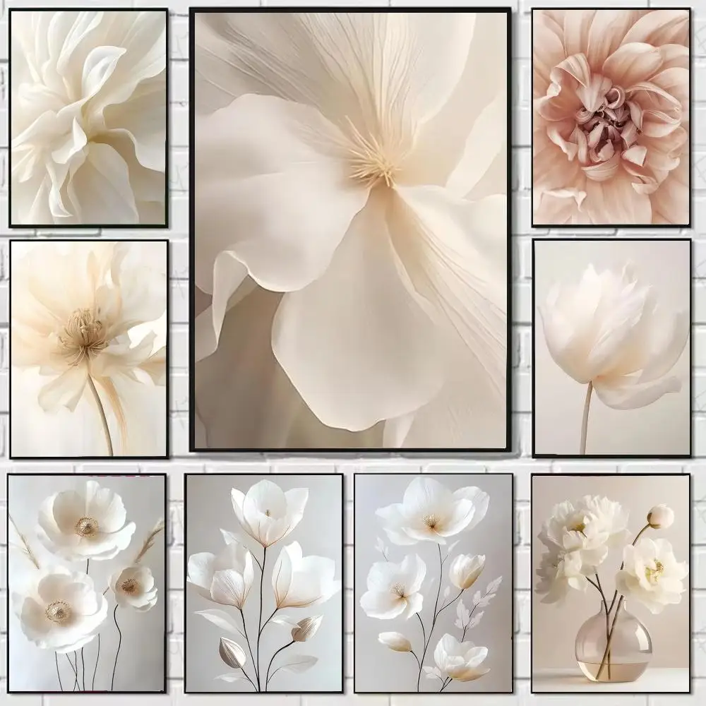 Nordic Beige Peony Flowers Poster Stickers, suitable for game rooms, bedrooms, corridors, home wall art decor, gifts