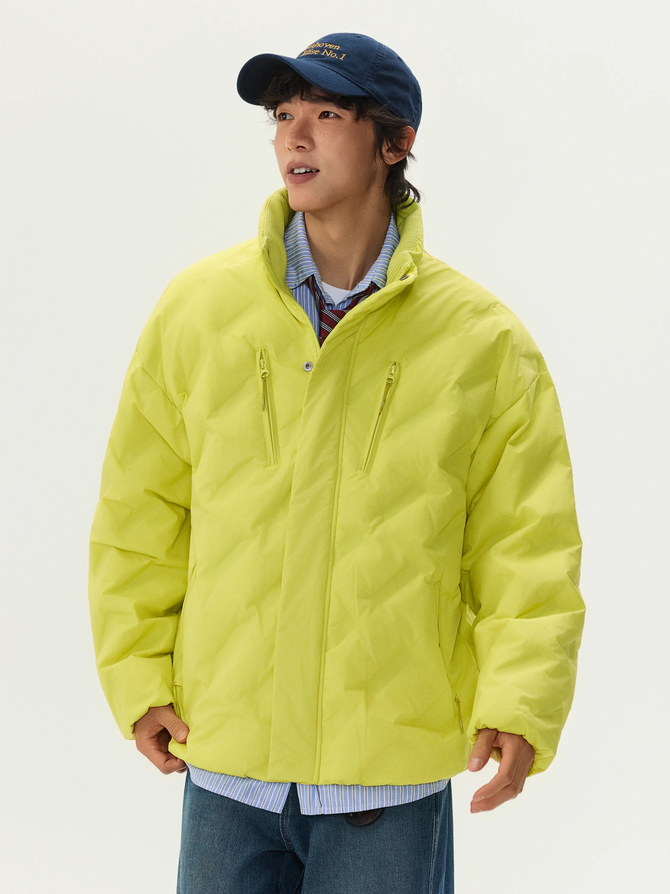 

American Casual High-End Stand Collar down Jaet Winter New Multi-ket Loose Warm Outerwear Nylon Fabric Ci Casual Daily...