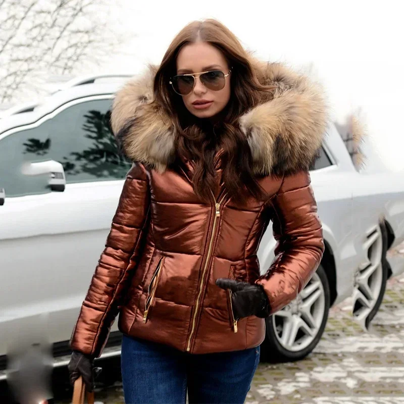 New Winter Coat Women Solid Short Down Jacket Thick Warm Oversized Outerwear Faux Fur Hoodie Parkas Women Clothes Black Jacket