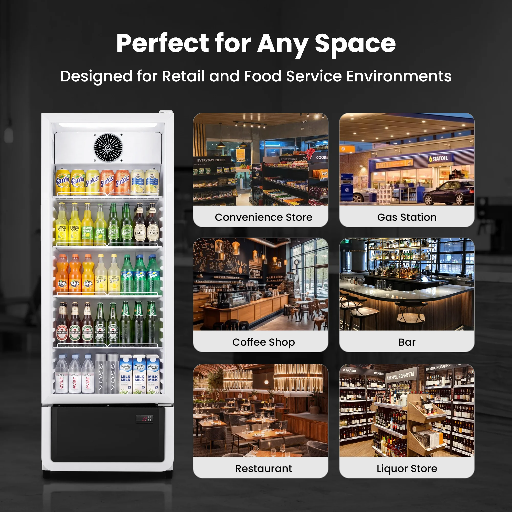 Yeego 264 Cans Display Refrigerator 8.37 Cu.ft 237L Single Door Commercial Beverage Refrigerator Detachable Shelves for Convenience Stores, Gas Stations, Supermarkets, Restaurants Etc